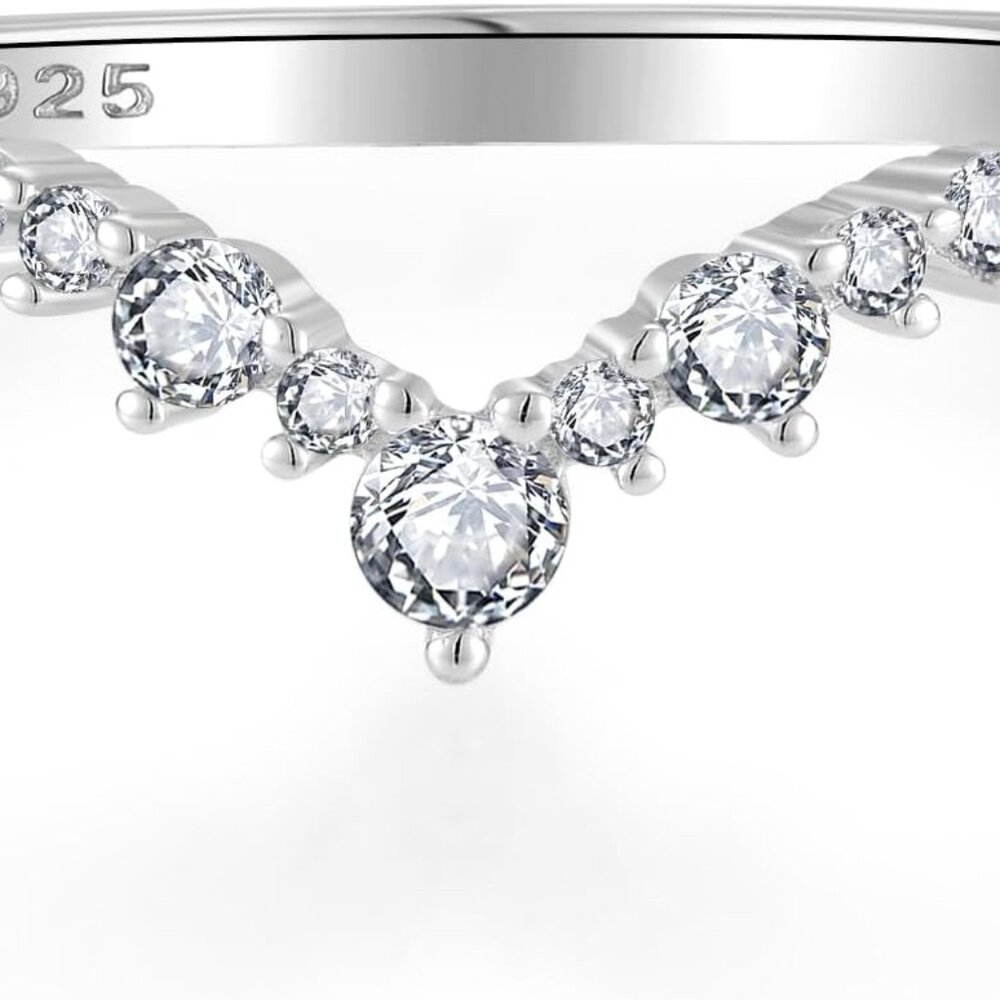 925 Sterling Silver V-Shape Stackable Wedding Ban… - image 1